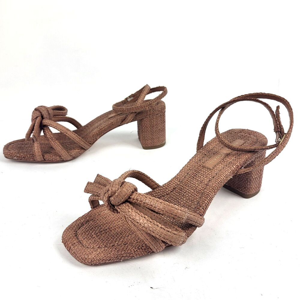 loeffler randall mikel ankle strap mid heel sandal Natural Bow Size 5B